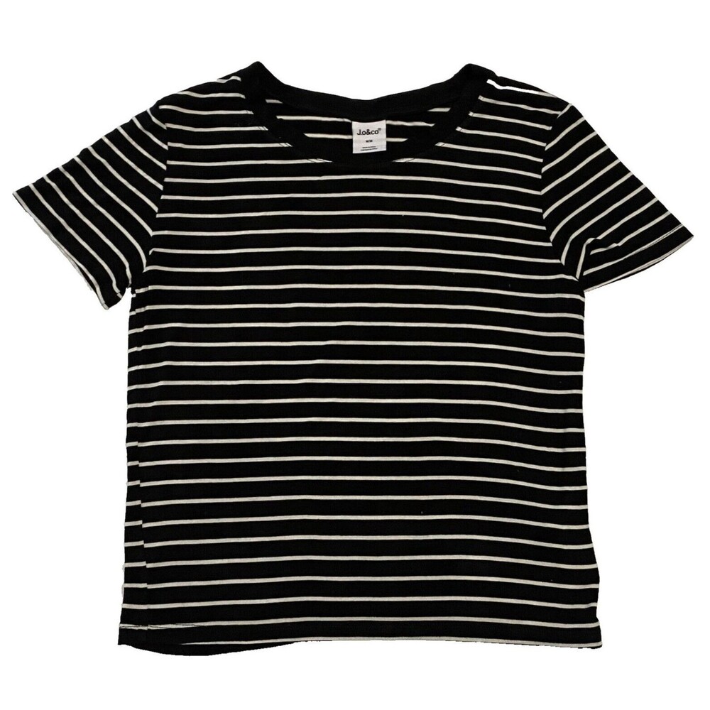 Jo & Co Black White Striped T Shirt Womens M Short Sleeve Crew Neck Everyday Top